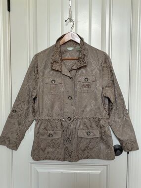 Laura Ashley Petite  (PL) Taupe Jacquard  Brocade  Floral-Pattern Jacket